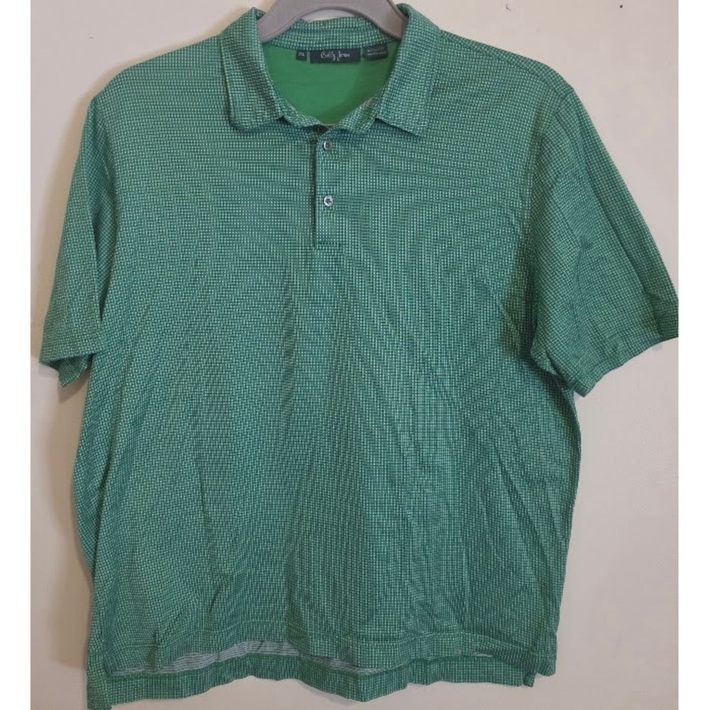 Bobby Jones Mens 2XL Polo Shirt Green White Geometric Print 100% Cotton Premium‎